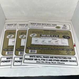 Lot 3 Pioneer memory book white refill Photo Album pages 12 x 12 in 5pk Ea. New